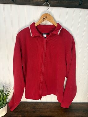 Tommy Hilfiger Red Zip-Up Men's Sweater with Contrast Trim